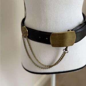 Vintage DKNY Black Belt with Gold Chains -Medium 24-29” waist